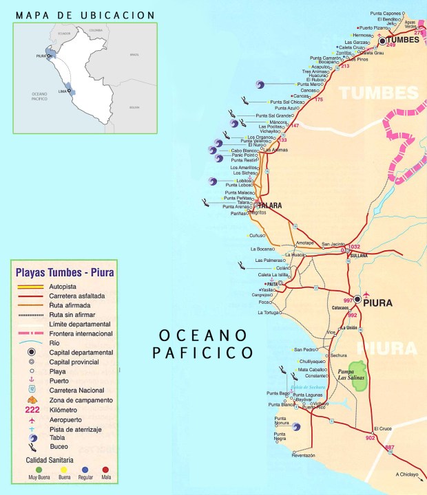 Imagen: Mapa de la playas ubicadas en el litoral norte peruano.